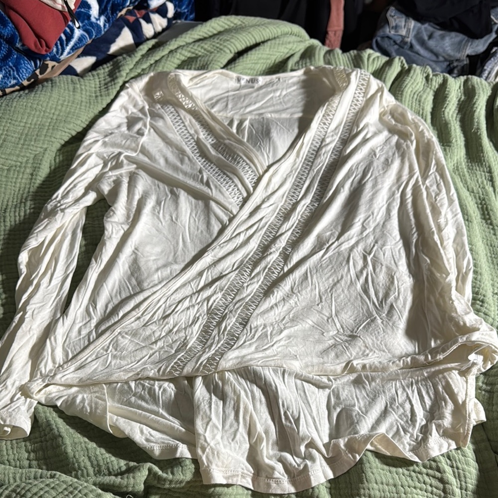 VENUS Cream Wrap Top with Lace Detail